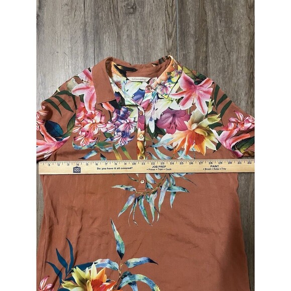 Soft Surroundings Blouse Women L Tunic Top Tropical Floral 3/4 Sleeve Camp Shirt - Picture 5 of 7